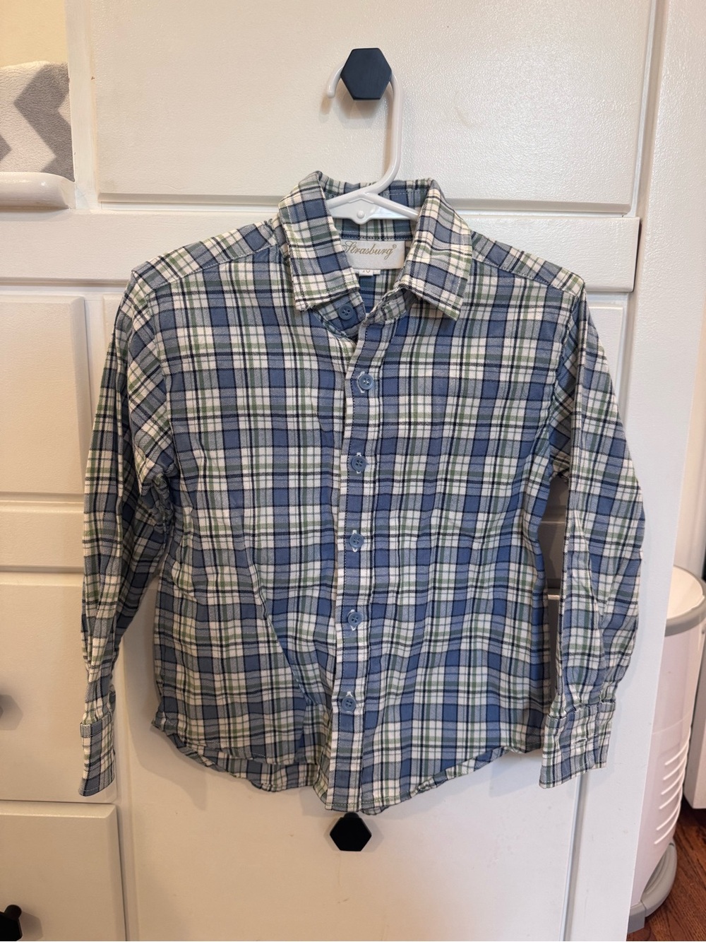 Strasburg Green, Blue & White Plaid Kids Shirt Size 4Y